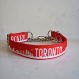 The Toronto red martingale dog collar with a chain