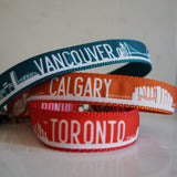 Canadian city dog collars. Seen here in Toronto, Calgary and Vancouver prints.
