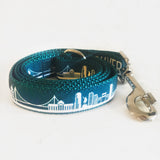 West coast dog leash with Vancouver print in teal