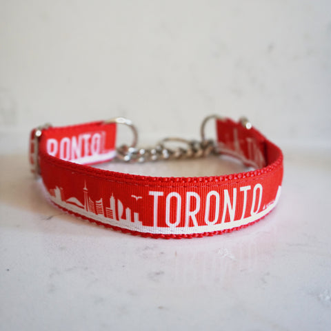 The Toronto martingale chain dog collar in red and white