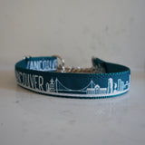 Vancouver skyline martingale in teal from Canadian dog collar company Bone and Bred