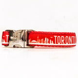 Toronto dog collars with silver metal buckle in red and white