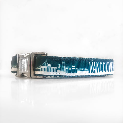 Teal Vancouver collar with silver buckle from Canadian dog brand Bone and Bred
