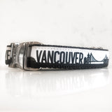 The vancouver dog collar from Bone and Bred seen here in black and white with a silver buckle.