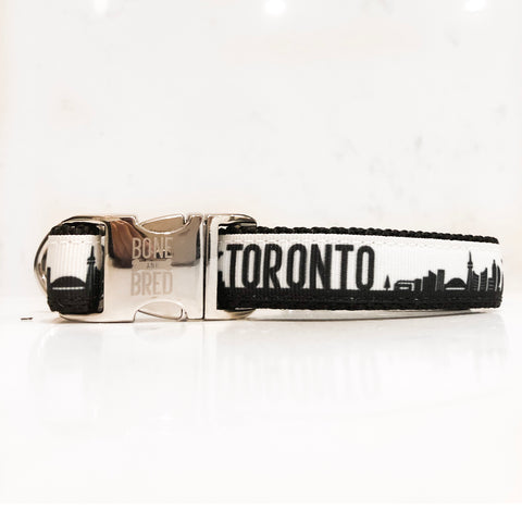 Toronto dog collars with metal buckle in black and white